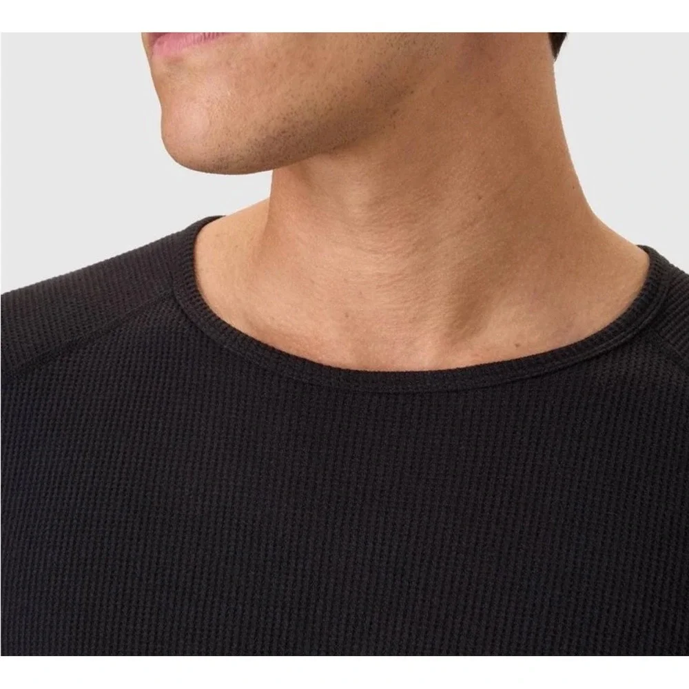 Hanes Premium Mens Baselayer Set of 2‎ Black Waffle Long Sleeve Crewneck small